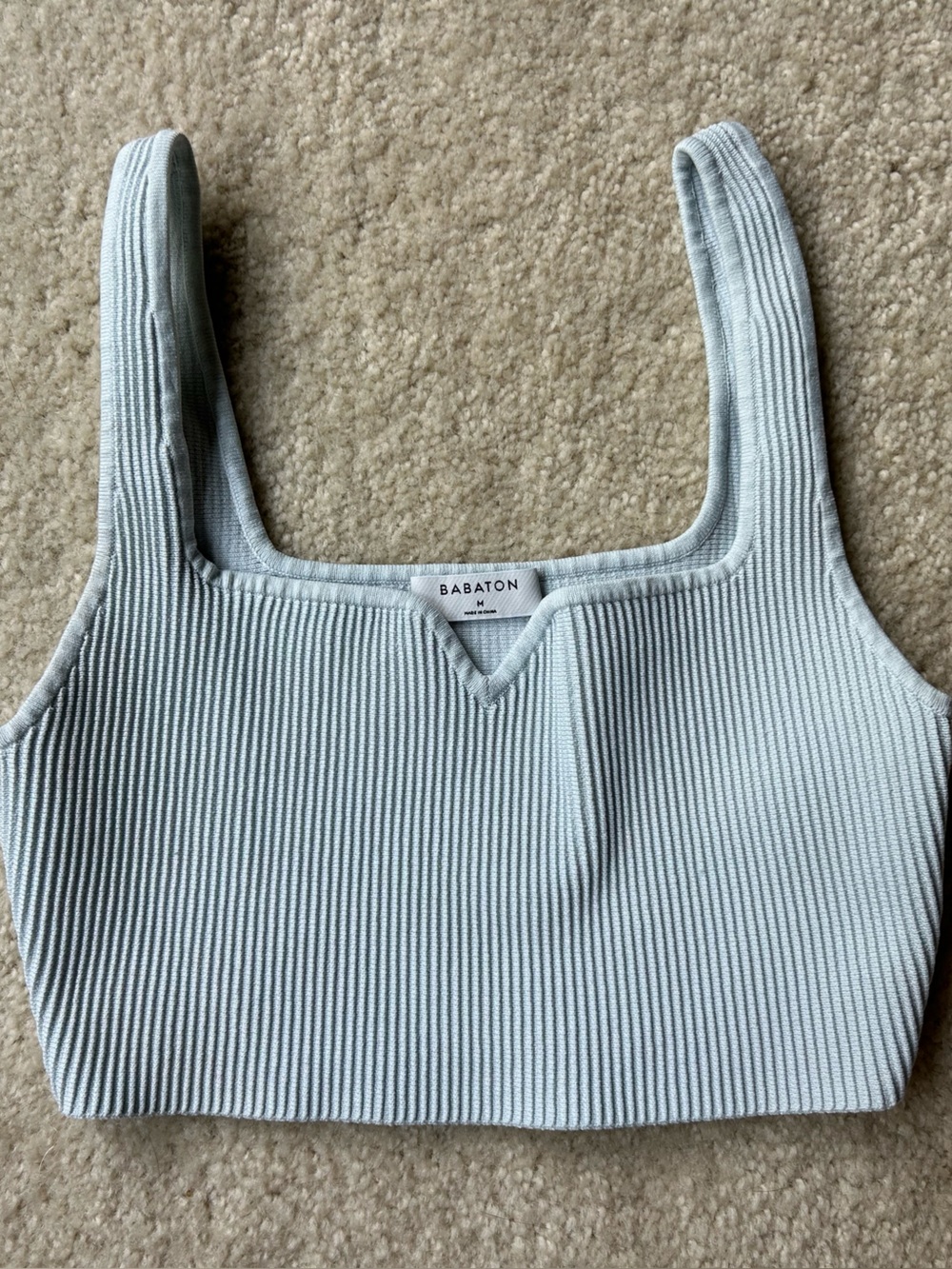 Babaton Ribbed Square-Neck Crop Tank in Light Blue